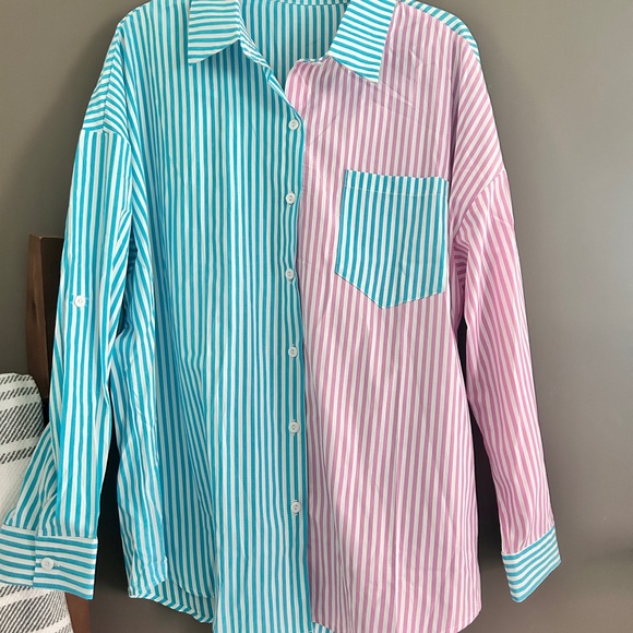Women’s Button Down Shirt NWT Large Teal/Pink - Picture 2 of 10